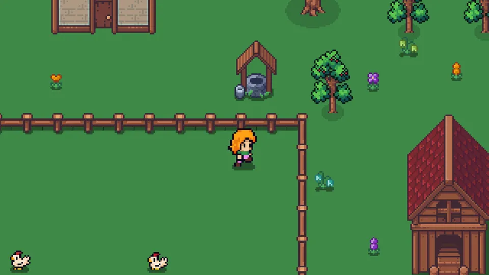 The player walking on the farm