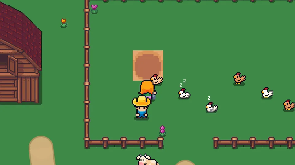 The player swinging the axe at a tree